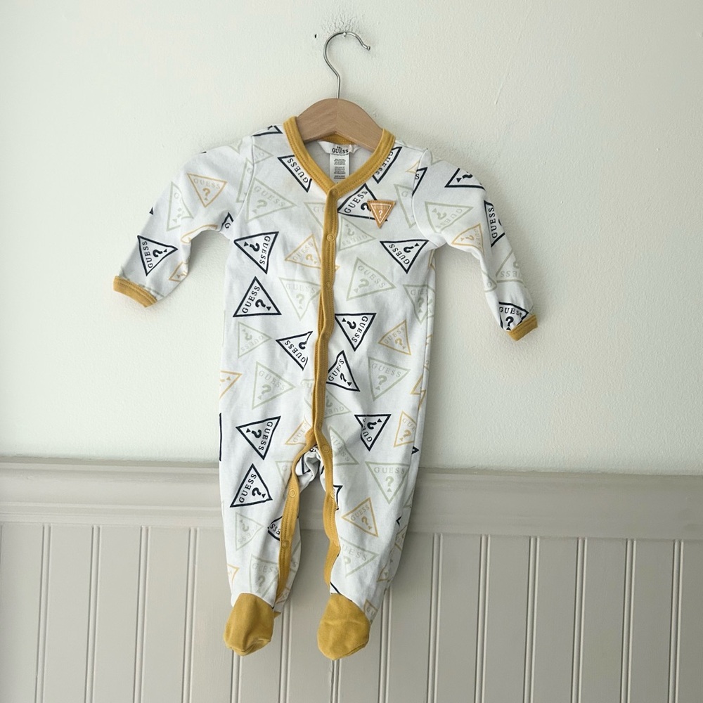 Baby Guess 6-9 Months White and Gold One Piece Footie Pajama